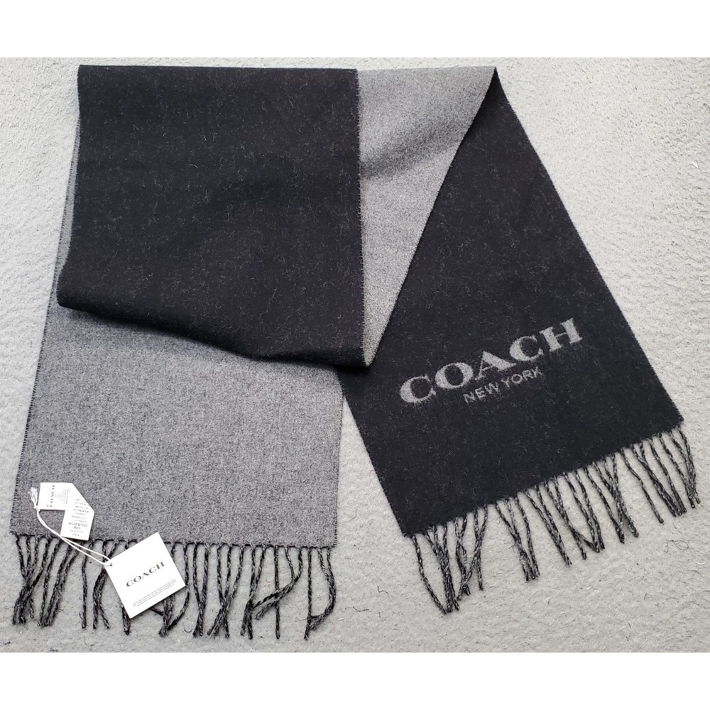 Coach New York Scarf Women One Size Multi Wool Cashmere Reversible Fringe Detail